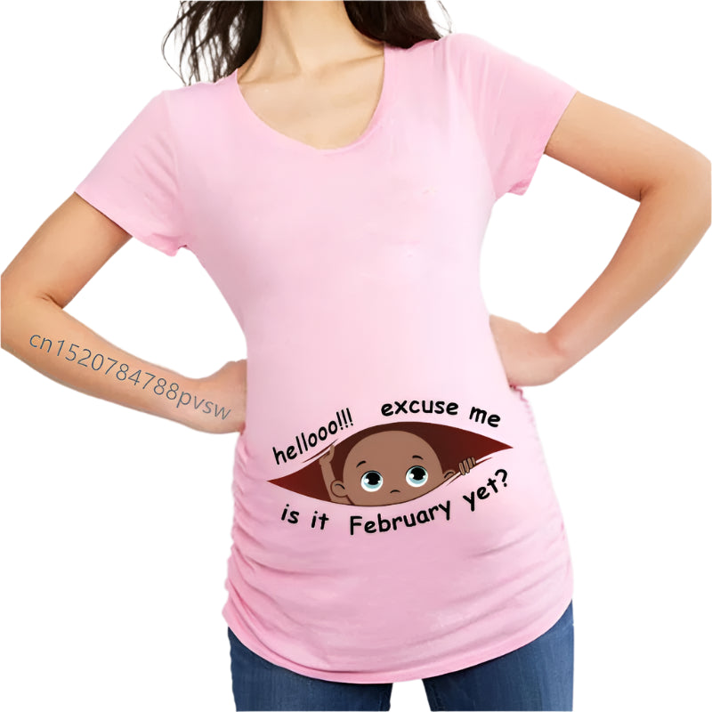 Funny Hellooo Excuse Me is it January-December Women Pregnant T Shirt Female Maternity Pregnancy Announcement New Mom Clothes