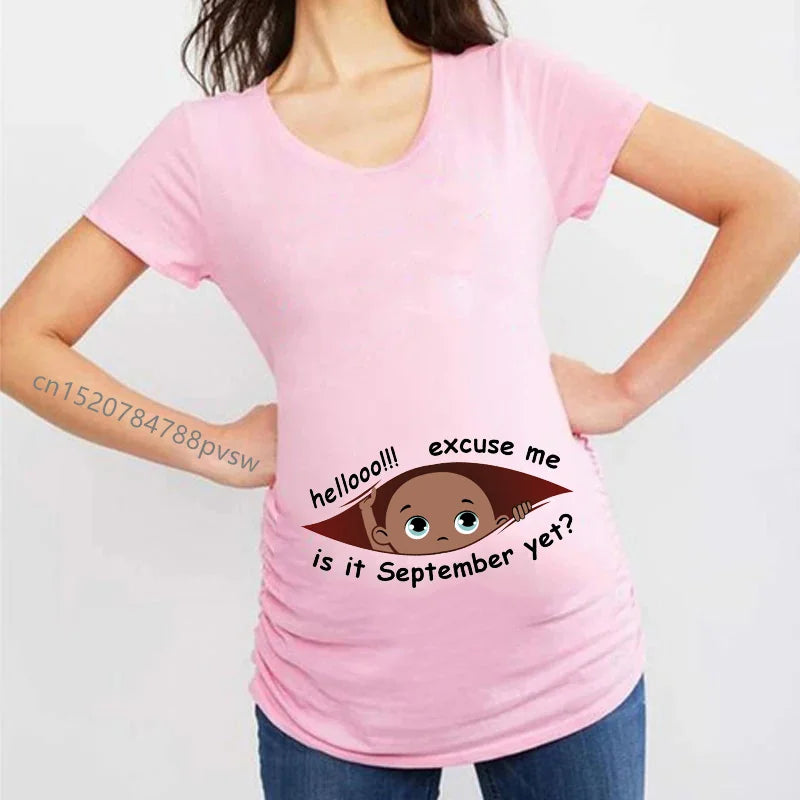 Funny Hellooo Excuse Me is it January-December Women Pregnant T Shirt Female Maternity Pregnancy Announcement New Mom Clothes