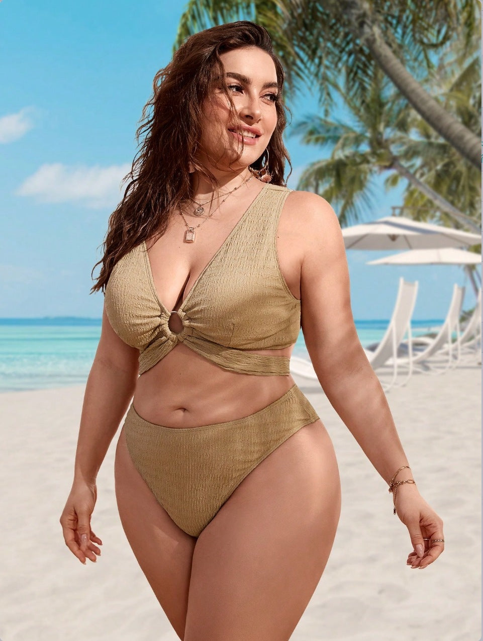 Plus Size Women's Polyester Solid Color Loose Swimsuit Suit