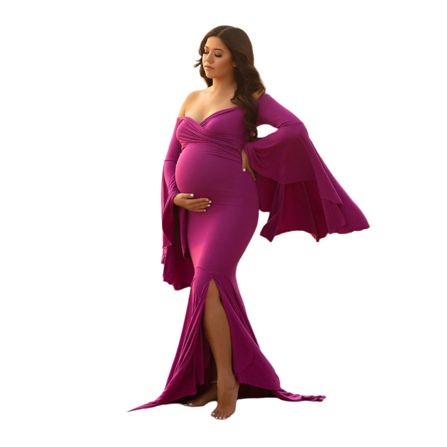 Maternity Ruffle Sleeve Trailing Long Dress