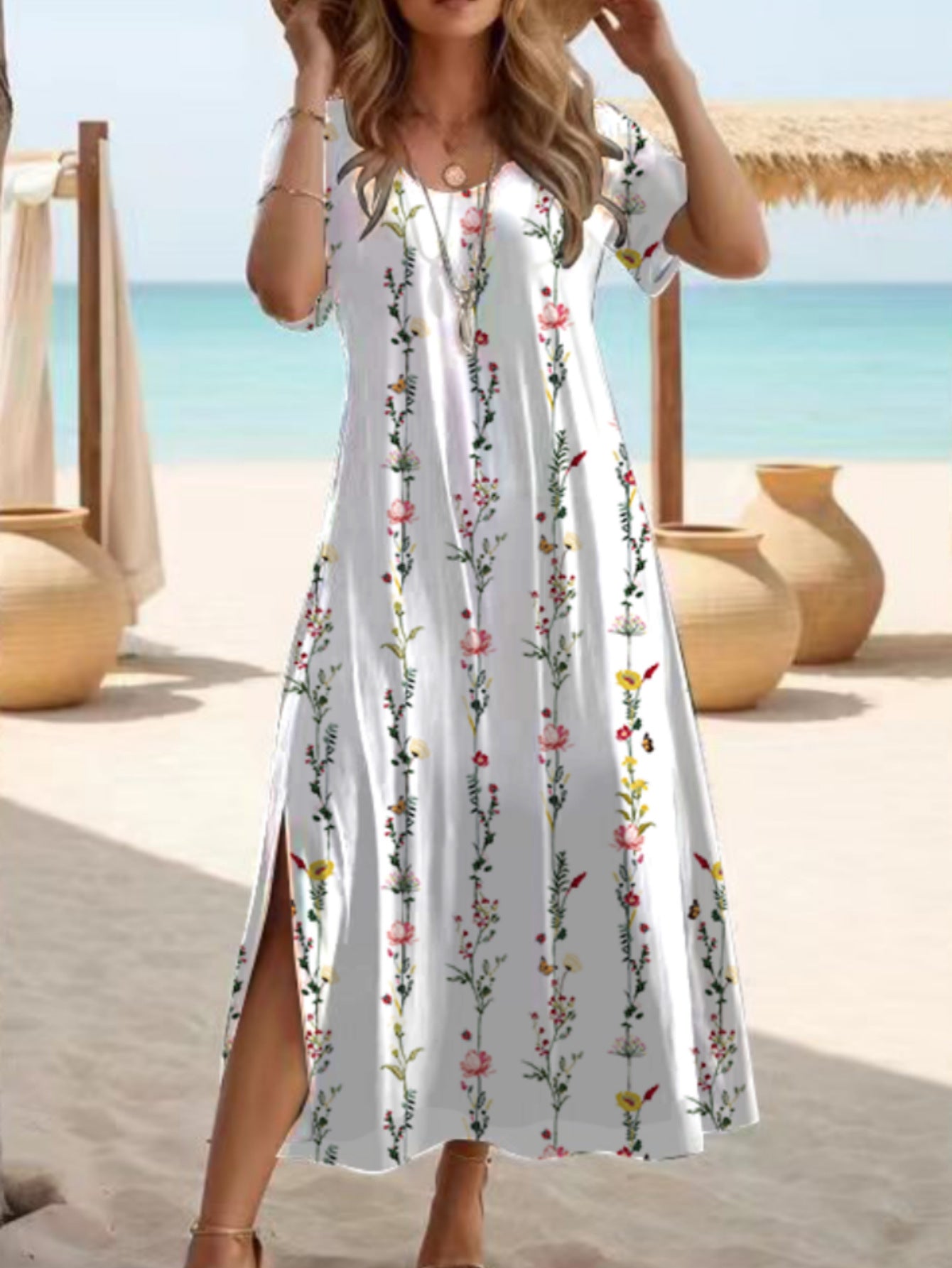 Women's Elegant Slit Round Neck Dress