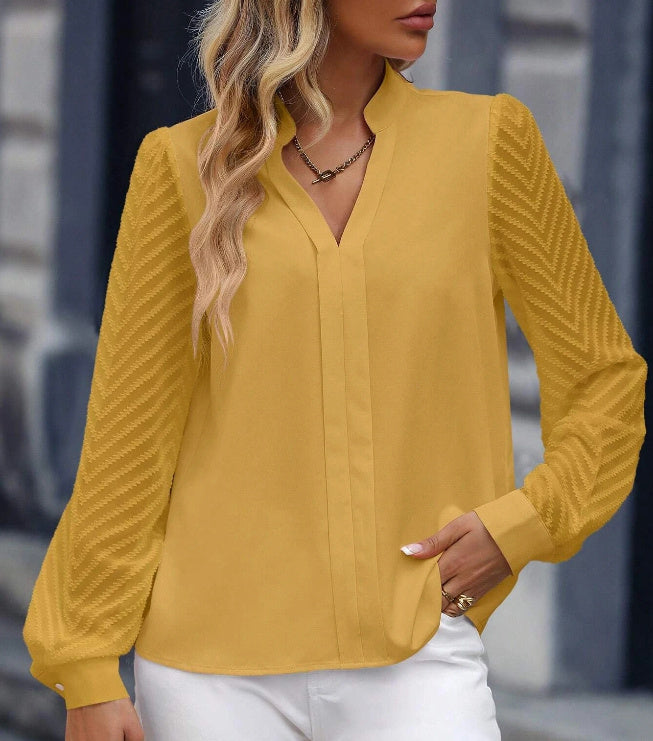 V-neck Long-sleeved Chiffon Shirt