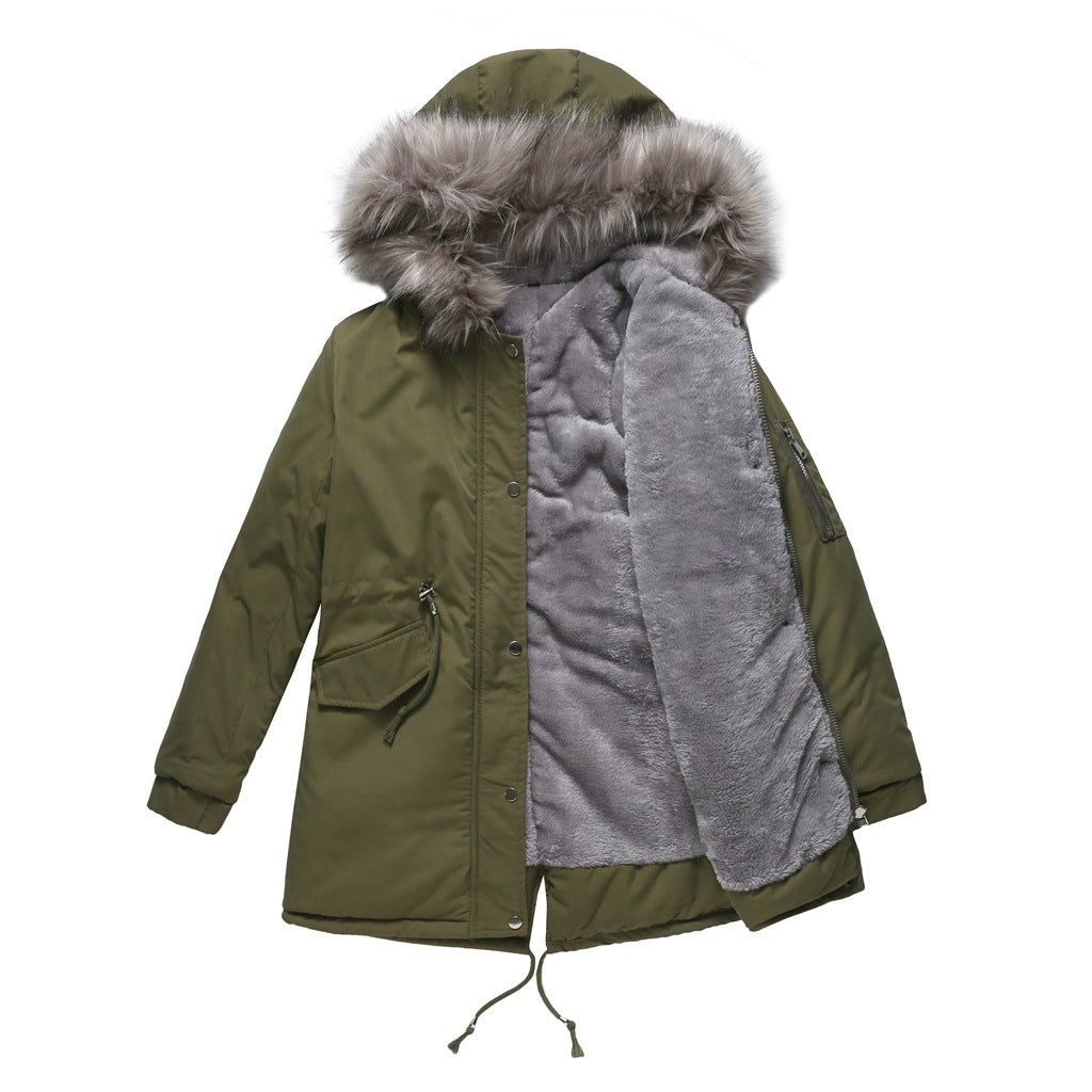 Cotton-padded Mid-length Hooded Coat