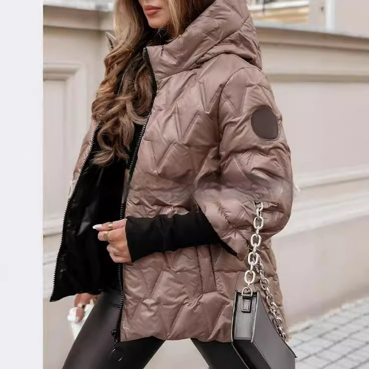 Hooded Loose-fitting Long Sleeves Patchwork Cotton Jacket