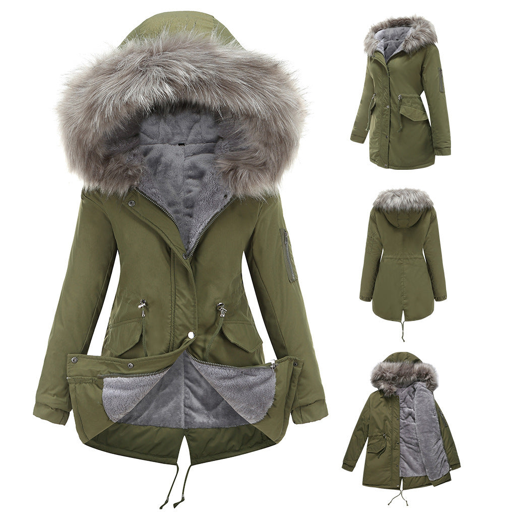 Cotton-padded Mid-length Hooded Coat