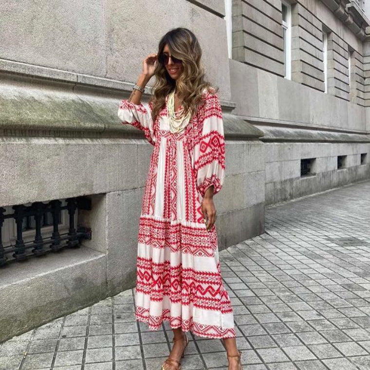 Casual Loose V-Neck Long Dress