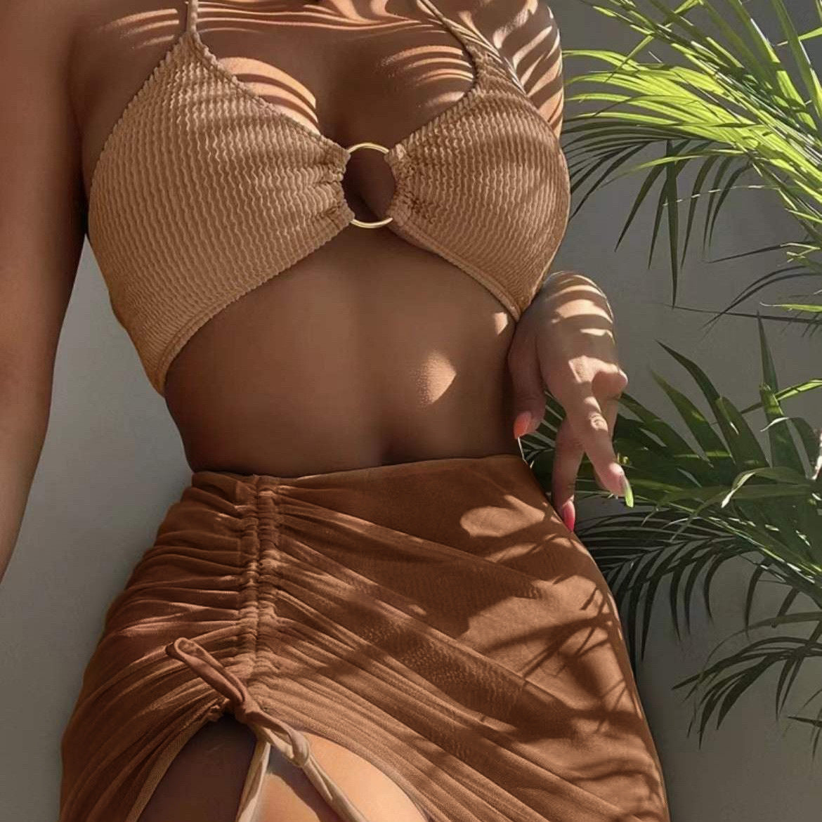 3pcs Halter Bikini Three-point Beach Swimsuit For Women