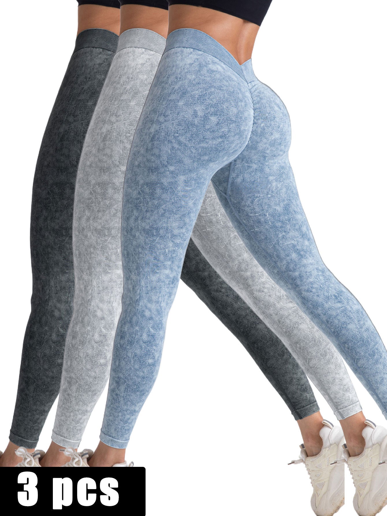 3 Pack V-Back Scrunch Butt Workout Seamless High Waist Leggings