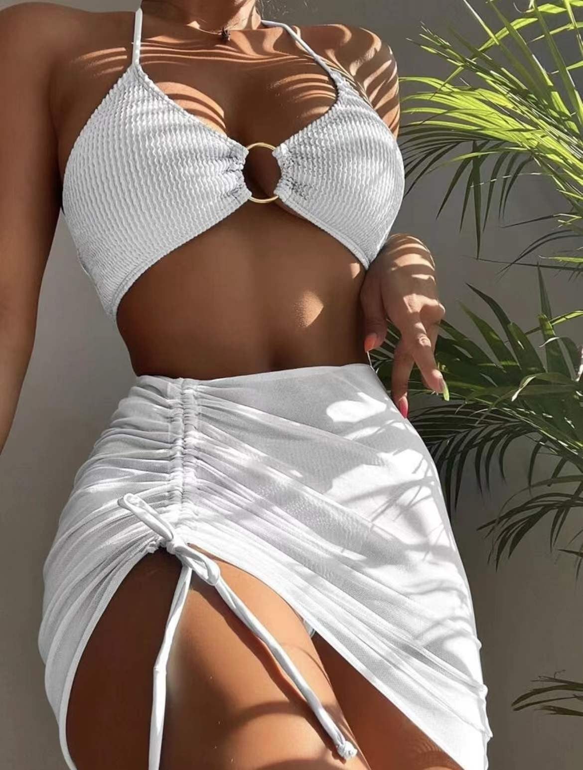 3pcs Halter Bikini Three-point Beach Swimsuit For Women