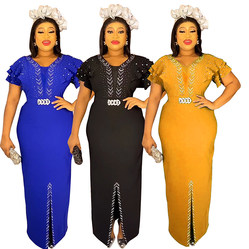 Beaded Rhinestone Plus Size Women Dress
