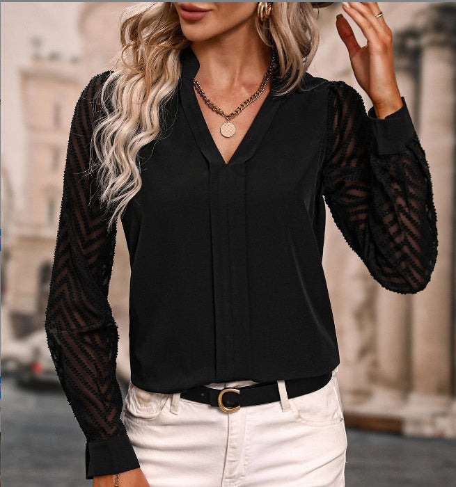 V-neck Long-sleeved Chiffon Shirt
