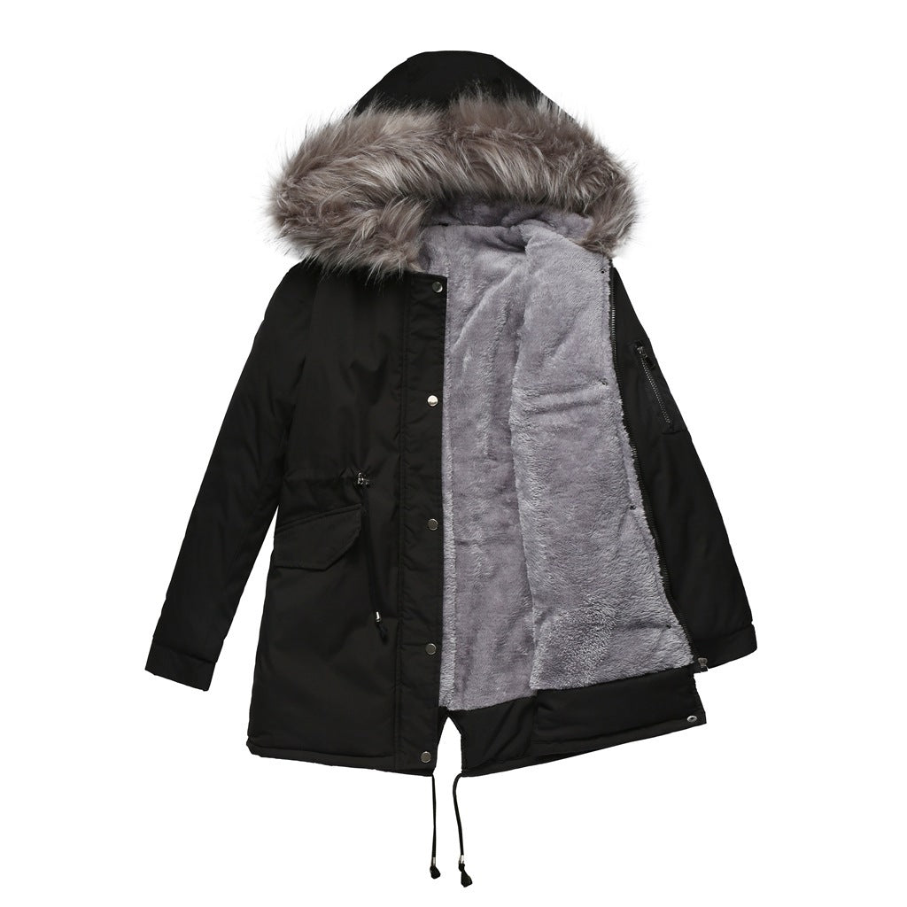 Cotton-padded Mid-length Hooded Coat