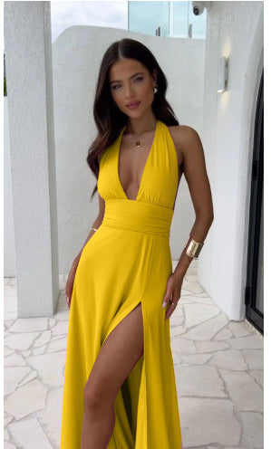 V-neck Slit Backless Dress
