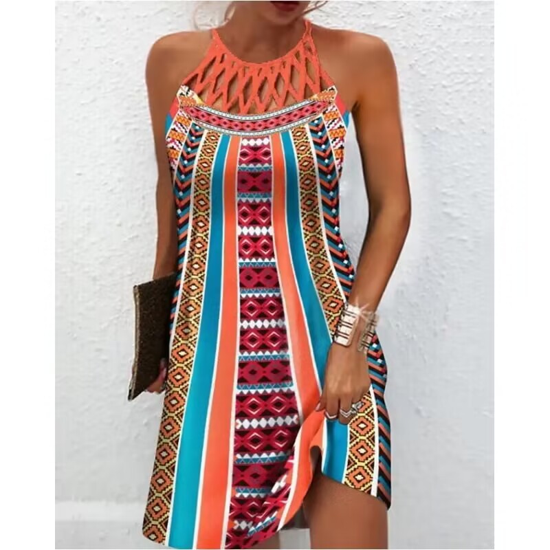 Print Dress Casual Halter neck Dress