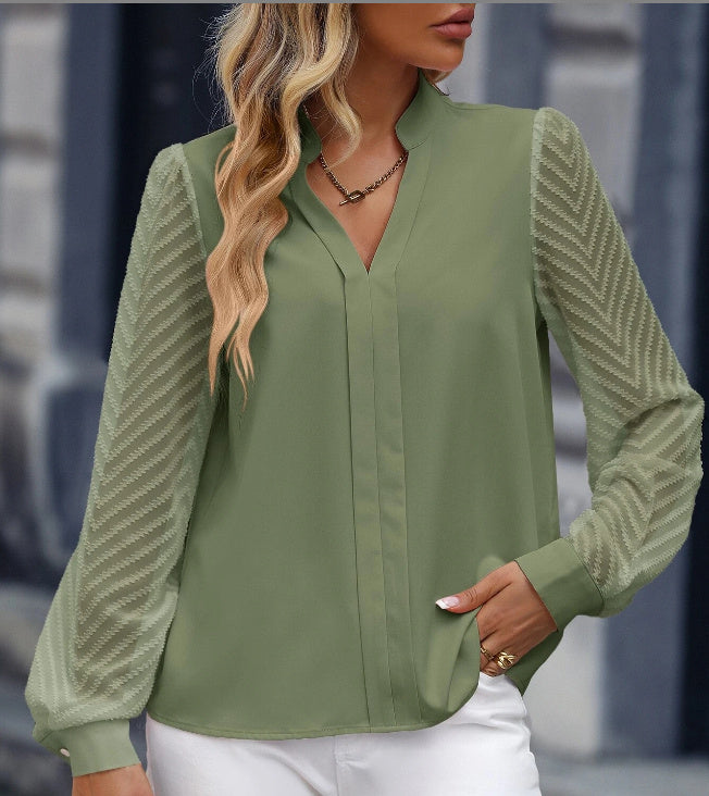 V-neck Long-sleeved Chiffon Shirt