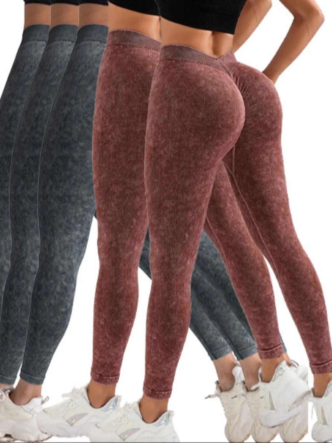 5 Pack V-Back Scrunch Butt Women Seamless High Waist Legging