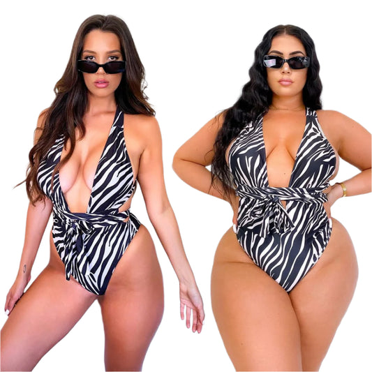 Cross Tie Snakeskin One-piece Swimsuit
