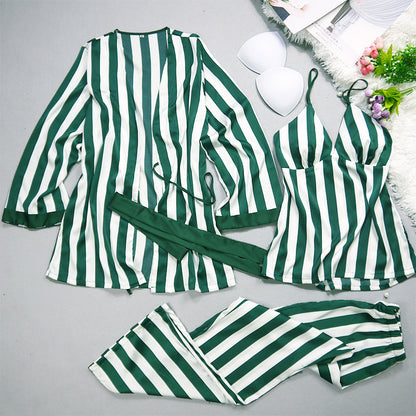Ice Silk Stripes, Suspenders, Trousers, Nightgowns, Three Sets Of New Silk Pajamas.