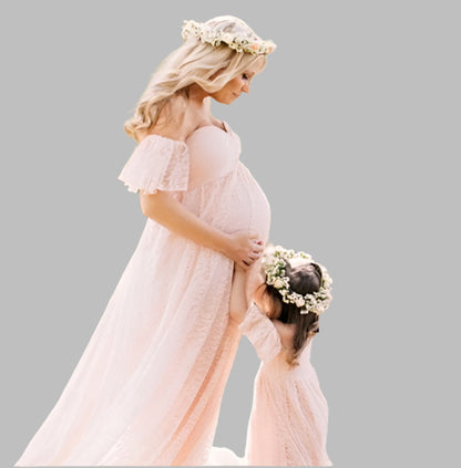 One-shoulder wedding dress Korean lace maternity dress