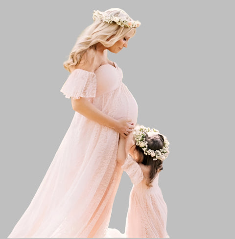 One-shoulder wedding dress Korean lace maternity dress