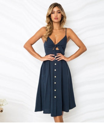 Sleeveless Backless Strap Long Close-fitting Sheath Dress