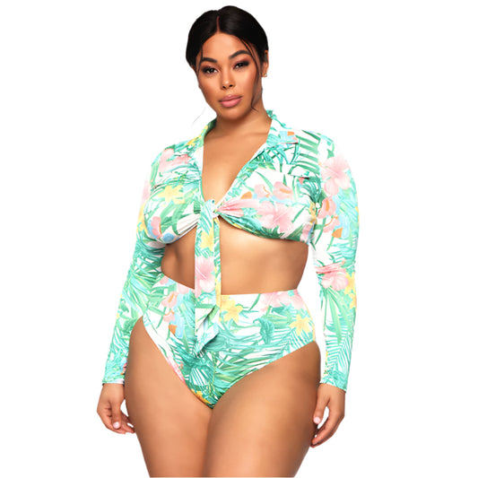 Large Size Swimsuit Long Sleeve High Waist