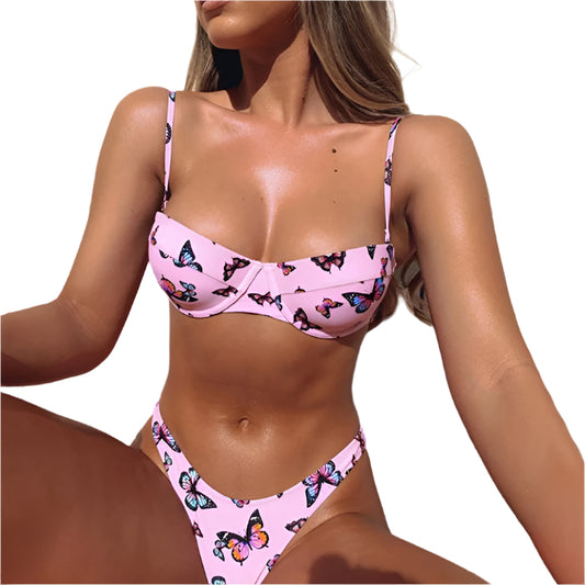Bikini Sexy Butterfly Print Bikini High Quality Hard Bag Swimsuit Women