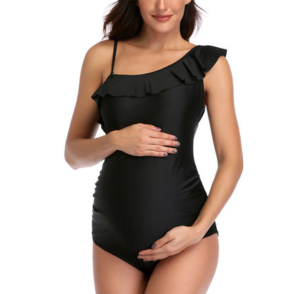 Maternity Oblique Shoulder Flashing Swimsuit