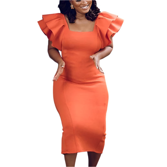 Wooden Ear Sleeves Plus Size Elegant Dress