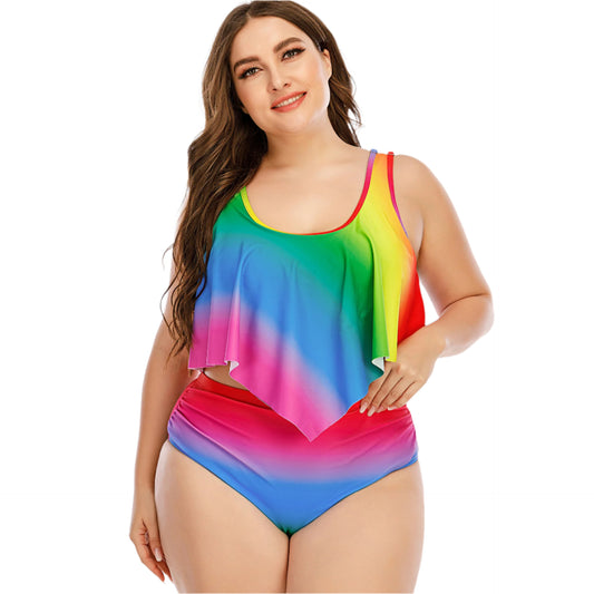 Plus Size Women's Split Rainbow Swimsuit