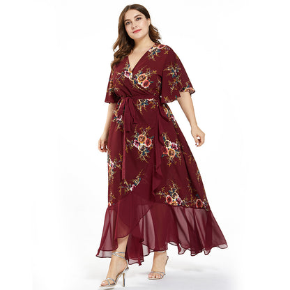 Plus Size Women Printed Chiffon long dress