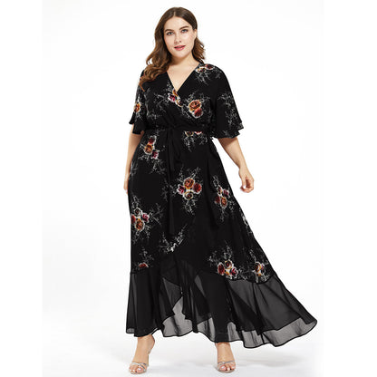 Plus Size Women Printed Chiffon long dress