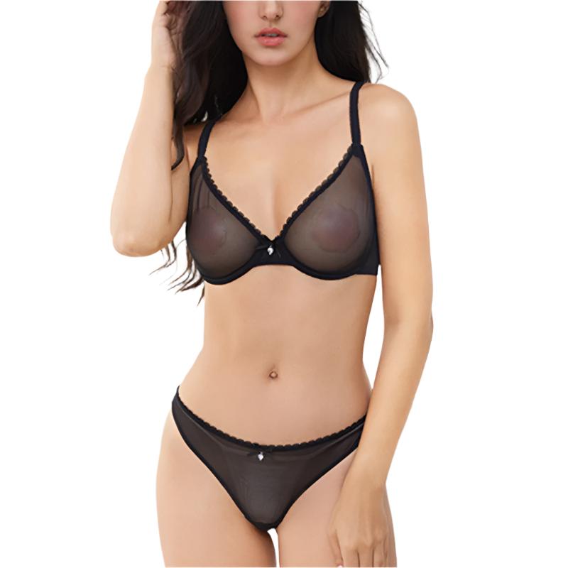 Transparent mesh bra set