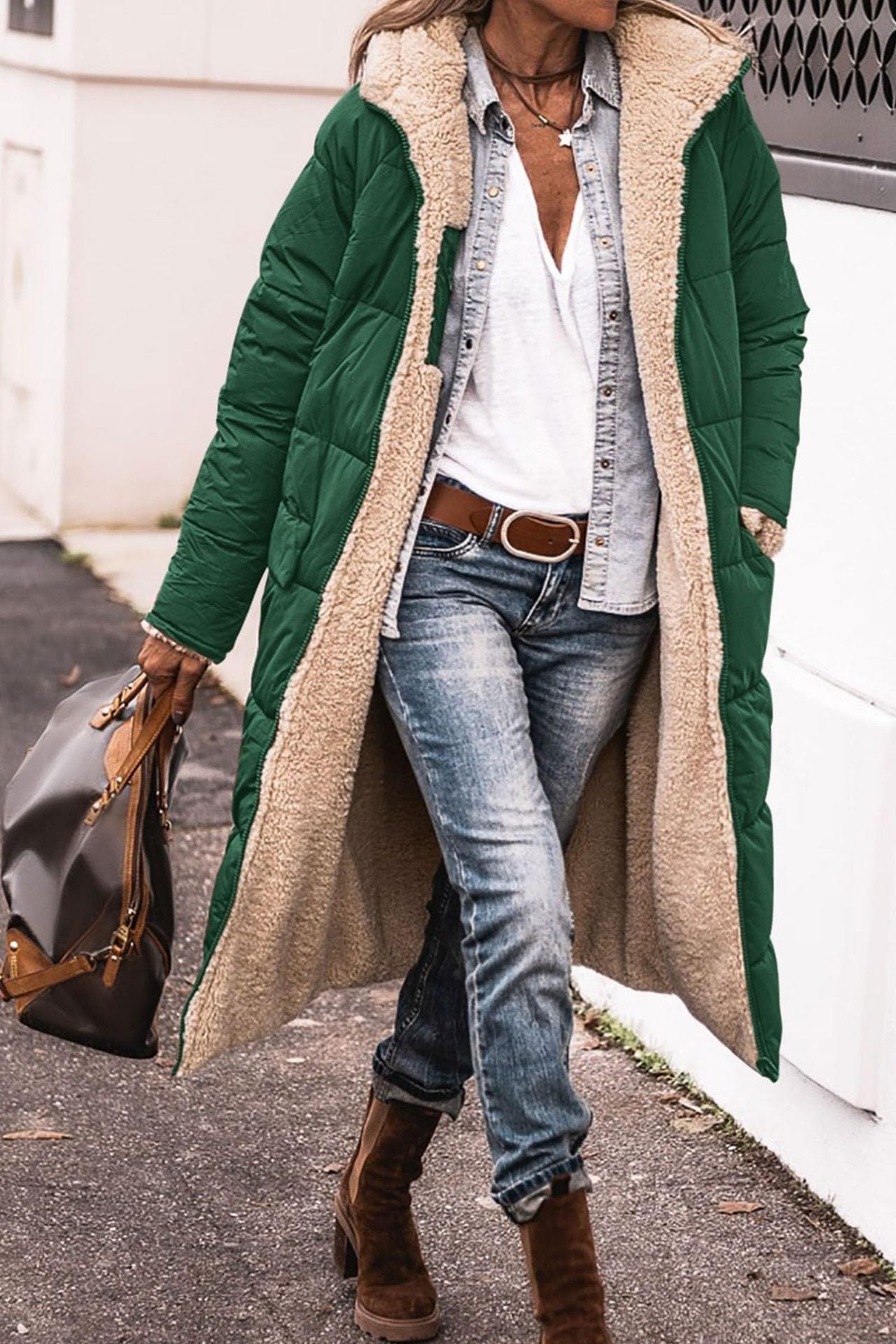 Solid Color Hooded Long Coat