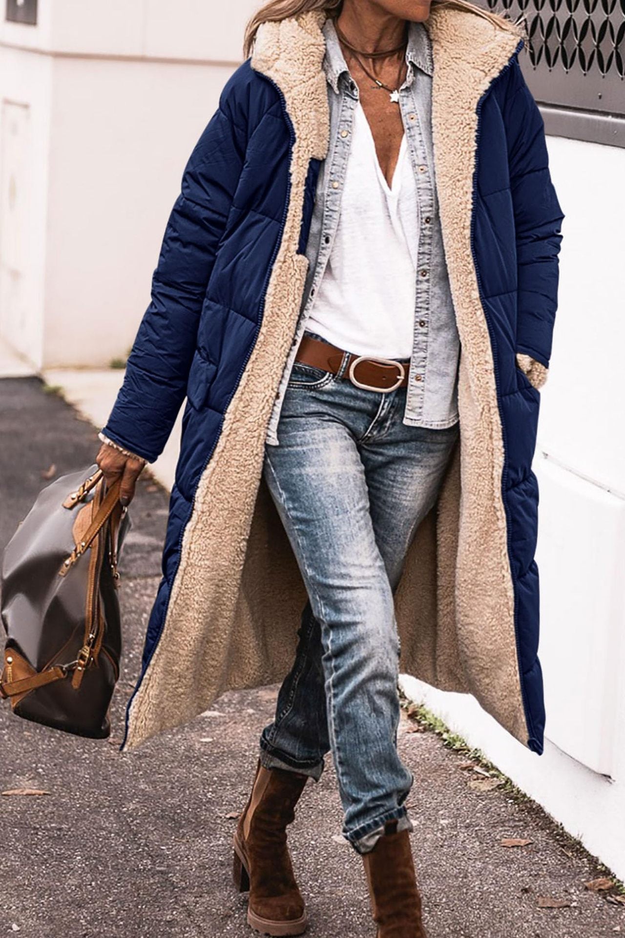 Solid Color Hooded Long Coat