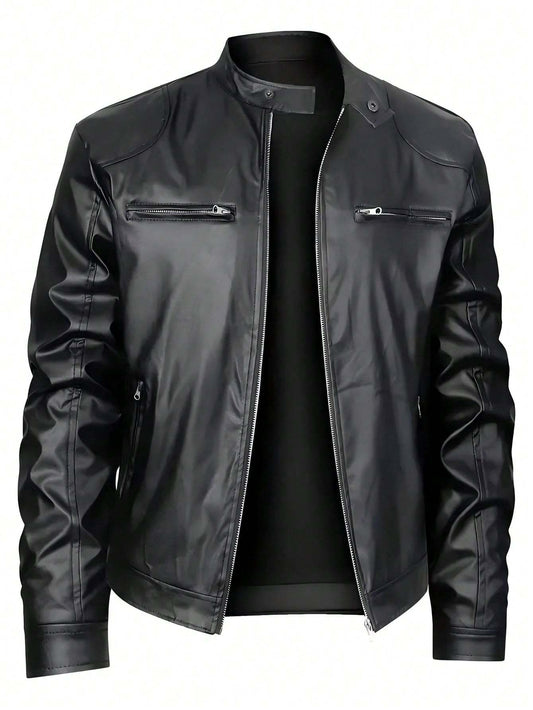 Men's Stand-up Collar Leather Jacket