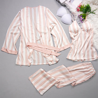 Ice Silk Stripes, Suspenders, Trousers, Nightgowns, Three Sets Of New Silk Pajamas.