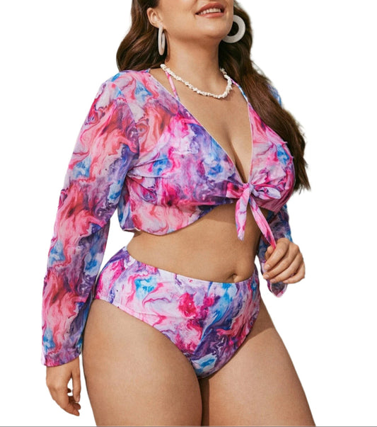 Plus Size Three-piece Two-piece With Yarn Swimsuit