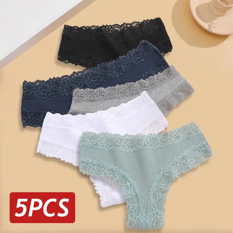 5PCS Set Women Lace Seamless Cotton Sexy Brazilian Panties