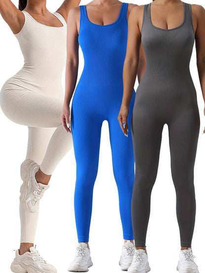 3 Pack Women's Ribbed Solid Color One-Piece Jumpsuit