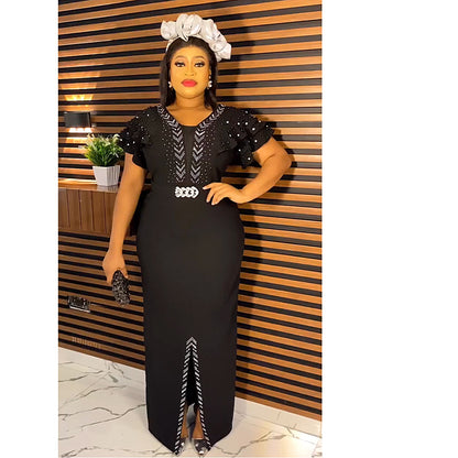Beaded Rhinestone Plus Size Women Dress