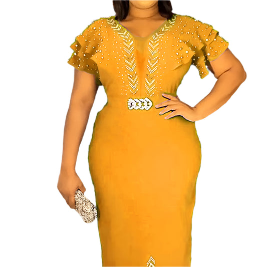 Beaded Rhinestone Plus Size Women Dress