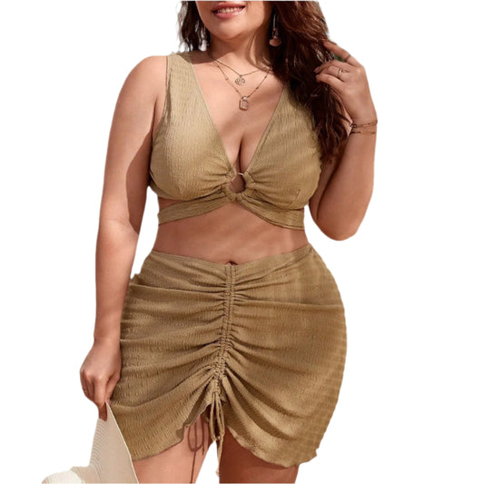 Plus Size Women's Polyester Solid Color Loose Swimsuit Suit
