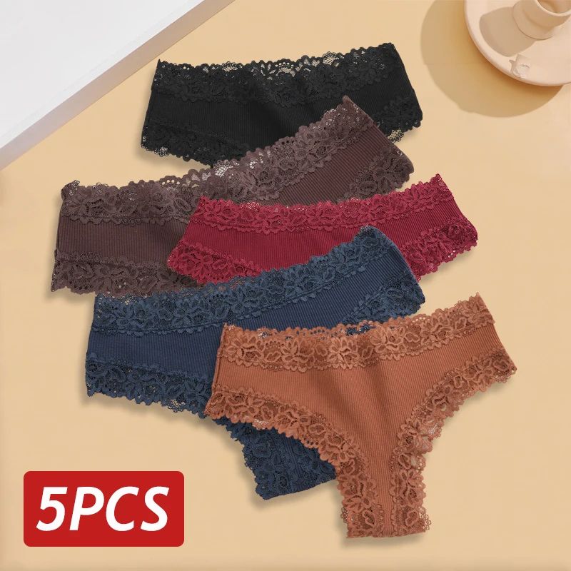 5PCS Set Women Lace Seamless Cotton Sexy Brazilian Panties