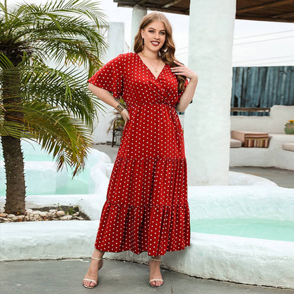 Plus-size Polka Dot Casual Holiday Dress