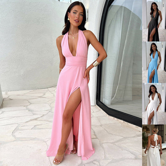 V-neck Slit Backless Dress