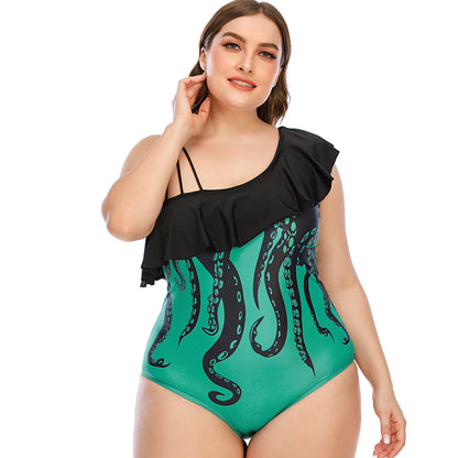 Plus Size Women's Fashion Printed One-piece Swimsuit
