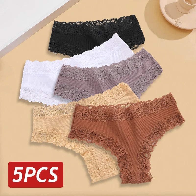5PCS Set Women Lace Seamless Cotton Sexy Brazilian Panties