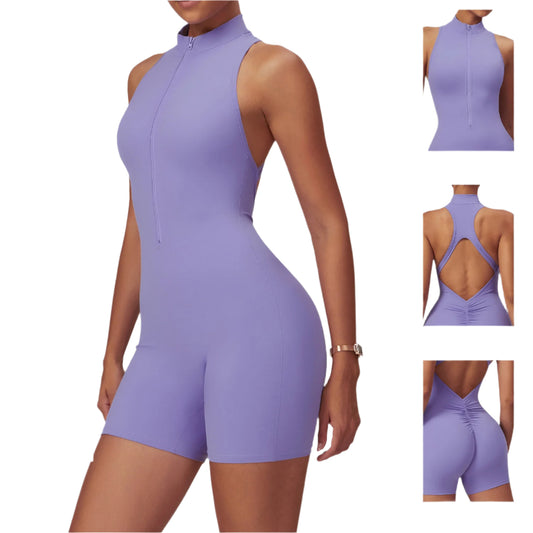 Fitness Yoga Short Jumpsuit With Zipper Backless