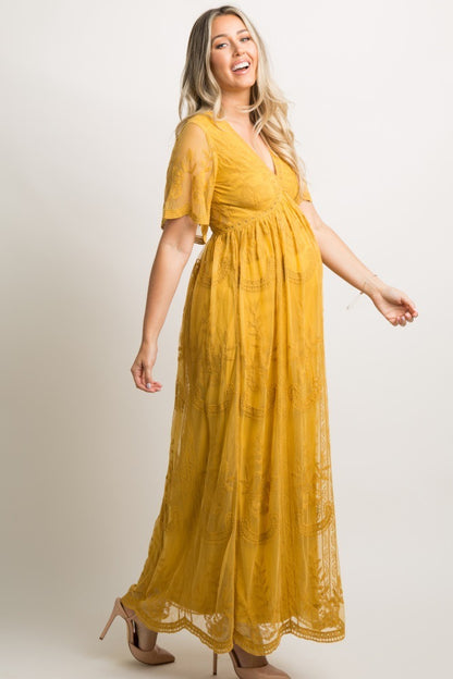 V Neck White Lace Short Sleeve Maternity Dresses